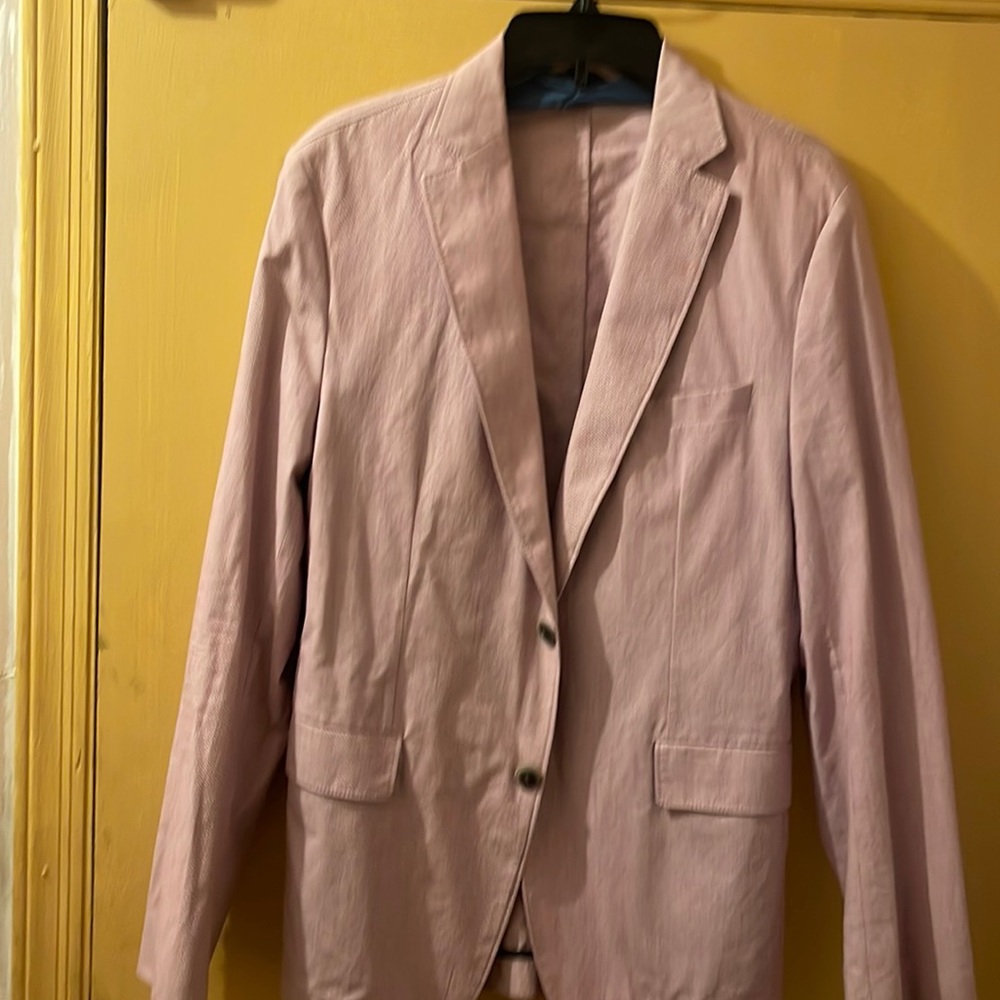 Hugo Boss-red, white striped seersucker jacket, 40 regular